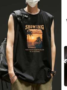 Summer Cotton Sleeveless T-shirt Mens Vest New New Hong Kong Style Ins Trendy Loose Sports Outerwear Waistcoat Vest