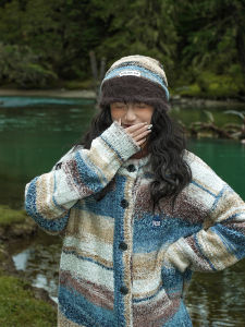 ผู้หญิง ฤดูหนาว หมวกถักตุ๊กตาย้อนยุคหน้าเล็กกลางแจ้ง อุ่น ขนสัตว์ หมวกสภาพอากาศหนาวเย็น Headwear เส้นรอบวงขนาดใหญ่สไตล์ชายคา