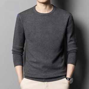 ROMON | Romon Mens Knitted Sweater Casual Mid-Neck Long Sleeve Base Shirt Fashionable Business Casual Style Pure Color Autumn New Arrival