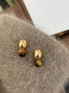 Little Golden Beans Tigereye Earrings Fall and Winter Fancy 2024 Best Selling Womens Brown Earrings Maillard Color Earrings