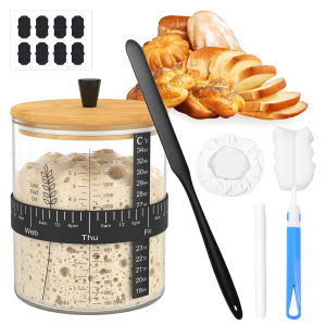 1500/900ml Sourdough Starter Jar Set Clear Glass Heat Resistant Sourdough Starter Container Baking Fermentation Jar Food Storage