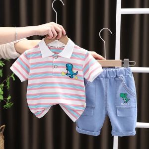 Children Boys Clothing Kids Cartoon Dinosaur Strips T-Shirt Shorts 2Pcs/Set Toddler Sport Suits Cotton Tracksuits Outwear