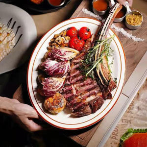 Tuxton High Temperature Resistant Oval Shaped Dinner Plate for Steak Aging American Style Ceramic Flat Plate Red Edge Line