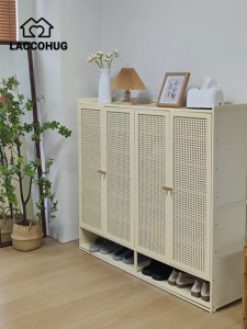 Bamboo Shoe Cabinet With Rattan Door Shoes Cabinet Organizer Breathable Door Large Capacity