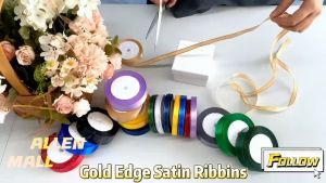 1/4 (6mm) Gold Edge Ribbon For DIY Crafts Gift Box Packaging Satin Ribbons Handmade Accessories Decor (25yards/roll)