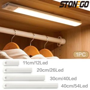 STONEGO 1PC Motion Sensor Lights 12/26/40/54 LED Rechargeable Night Lighting for Cabinet Kitchen Wardrobe Cupboard