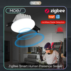 MOES | MOES Tuya Smart ZigBee Human Presence Detector Radar Detection Sensor Photometric 2 in 1 Function Smart Life Ceiling PIR Hub