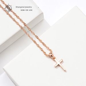 SHISHANGMEIDI | Short 925 Sterling Silver Rose Gold Cross Necklace