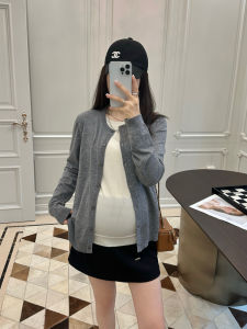 LeoMami Spring Autumn Wool Knitted Open Cardigan Loose Lazy Style Sweater Coat for Pregnant Women Original Design Long Sleeve round Neck