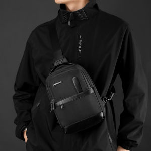 Fashionable Casual Commuter Mens Crossbody Bag Sporty Trendy Chest Bag Nylon Material Foldable Medium Size Solid Color