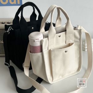 Original Design Stylish Three-Dimensional Tote Canvas Hand Carrying Messenger Bag Minimalist Easiest for Match Shoulder Satchel Bento Lunch Box Bag