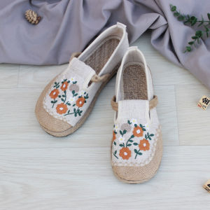 Handmade Grass Shoes Linen One-Step Casual Shoes for Men And Women Couple Ethnic Style Flat Heel round Toe Traditional Cloth Shoes