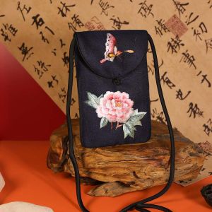 New Chinese Style Embroidered Phone Bag Crossbody Womens Wallet Card Holder Floral Pattern Polyester Fiber Summer 2024