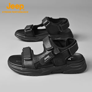 Jeep | Jeep Mens Leather Sandals Outdoor Fashion Beach Shoes Anti-slip Sports Casual Magic Tape Sandals Breathable Shock Absorption