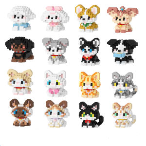 18 Styles Little Dog Cat Cute Pet Small Building Block Model Series Ornaments Childrens Toys Miniature Bricks