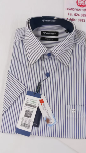 [Việt Tiến ] Sơ Mi Ngắn Tay - Regular (Suông) - Vạt Bầu - Kẻ sọc màu xanh dương - size 37 (lẻ size)