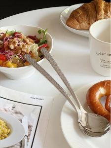 Japanese Style Hammered Pattern Stainless Steel Thickened Dining Spoon Long Handle Soup Spoon Home Dining Utensils Soup Spoon