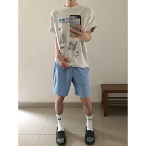 Ice Blue Mens Sport Shorts Summer Thin Quick Dry Ice Silk Straight Leg Five-Quarter Pants Casual Loose Fit Elastic Waist