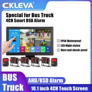 EKLEVA 10 Inch Touch Screen 4CH Smart BSD Alarm Truck Bus Car DVR Video Recorder Monitor with 4 PCS AHD 1080P IR Night Vision Cameras