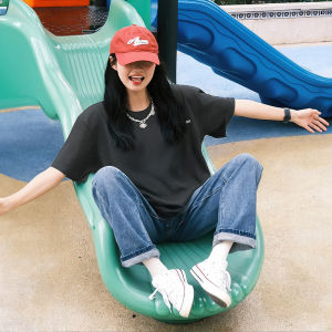 Pure Cotton Womens T-shirt Summer New Style American Loose Half Sleeve round Neck White Top Comfortable Breathable Fashionable