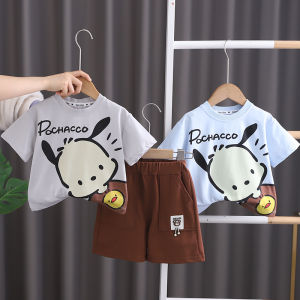 Summer childrens clothing suit cute cartoon puppy cotton short-sleeves baby boys casual fashion trendy shorts two-piece set