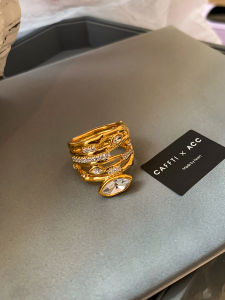 Exaggerated Hollow out Gold Plated Zircon Multi-Layer Line Ring for Women Luxury Minimalist Design High-End Index Finger Ring