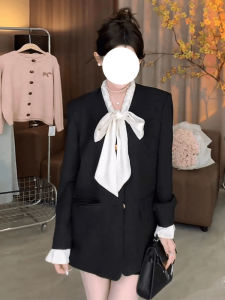 เสื้อแจ็คเก็ตผู้หญิงสไตล์เกาหลีหลวมๆ ดีไซน์ผูกโบว์ผีเสื้อ ทรงหลวมๆ ที่เข้ากันได้หลากหลาย ฤดูใบไม้ผลิและฤดูใบไม้ร่วง