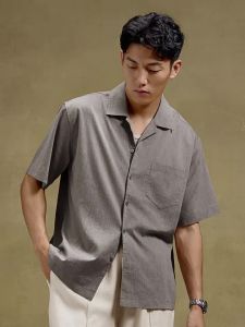 Soft Breathable Cuban Collar Spring Summer Loose Short Sleeve Shirt