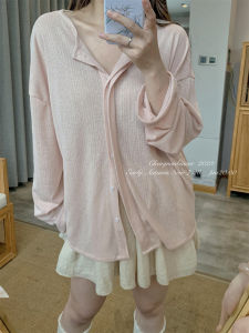 Breathable Cotton Sun Protection Cardigan Simple Design Girls Pink Versatile Basic Style Long Sleeve round Neck Short Coat