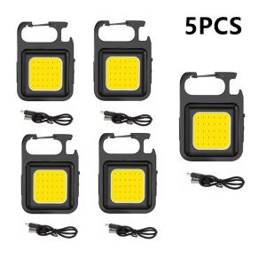 Mini Portable Work Light COB Keychain Flashlight with Magnet 4 Lighting Modes Super Bright Camping Lamp for Outdoor Activities