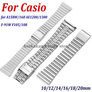 10mm 12mm 14mm 16mm 18mm 20mm Stainless Steel Band for Casio F-91W for F105/108/A158W/168 AE1200/1300 Strap Men Women Bracelet