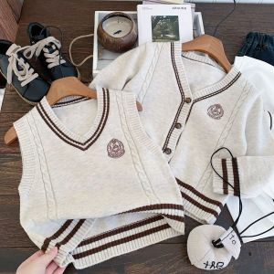 Childrens Knitted Sweater Cardigan Autumn New Style Coed Baby Vest Soft Processed Korean Style A-Class Safety No Hat