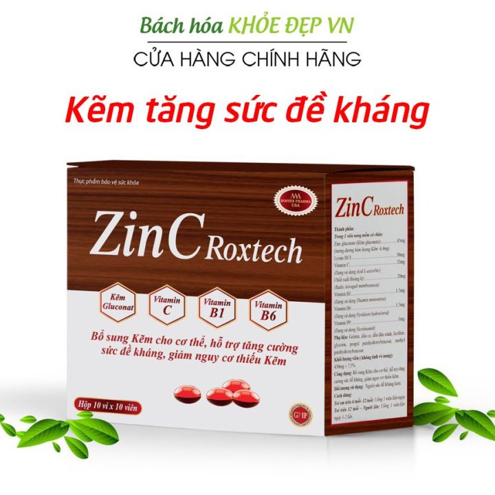 Viên kẽm zinc gluconate, vitamin C, B, PP giúp tăng cường sức đề kháng, tăng cường sức khỏe - Hộp 100 viên