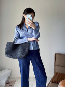 New Chinese Style Blue Series TVTV Button Cardigan Shirt Misty Blue Straight Tube Pants High Waist A-Line Skirt Commute Wear