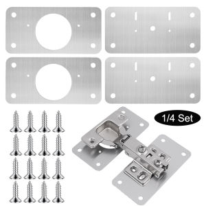 Cabinet Hinge Repair Plate Kit Stainless Steel Door Hinge Mounting Plate with Holes for Home Kitchen Cupboard Furniture
