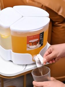 3 Compartment 5.2L Large Capacity Spinning Jug 360° Rotatable Detachable Water Dispenser Refrigerator Picnic Camping Party Cold Kettle Beverage Container Jug With Tap For Hot/Cold Water Juice Milk / 3 in 1 Bekas Air / 旋转冰水壶