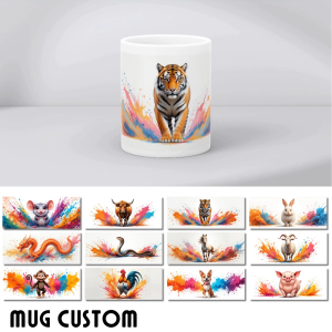 Mug Custom 12 Shio 325ml – Ilustrasi Watercolor Unik & Penuh Makna