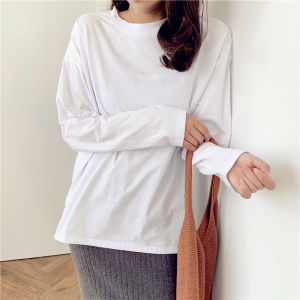 Loose Long Sleeve Pure Cotton T-Shirt Womens Base Shirt Sweatshirt Top White Spring Autumn Winter Fashion Korean Style Commute