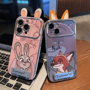 Judi Fox Nick Compatible OPPO REENO12PRO Phone Case with Stand Electroplated View Window 3D Ears Cartoon Soft Cover