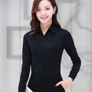 Black Formal Shirt Womens Slim Fit Long Sleeve New Style Interview OL Workwear Korean Version Commute Style Pure Color Shirt