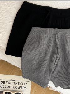 HUOLISI | Korean Style Grey Knitted Shorts Flattering Fit A-Line Pants