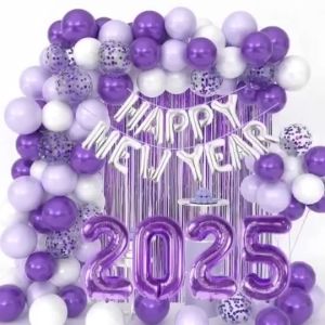 Happy New Year Balloon Garland Arch Kit Purple Latex Balloons Happy New Year Foil Balloon Banner for New Years Eve Party Decoration