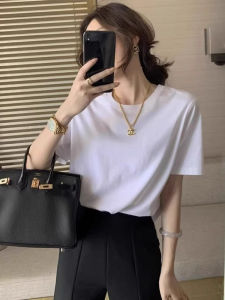 Áo Thun Cotton Tay Ngắn Màu Trắng Mùa Hè Dành Cho Nữ Thiết Kế Mới in Họa Tiết Thon Gọn Đa Năng Oversize Áo Thun Nữ