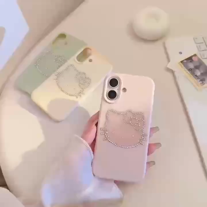 3D Paste Flash Diamond Pink Cat Phone Case for iPhone 11 12 13 14 15 16 Pro Max casing Thick anti fall soft cover for iPhone11 case