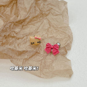 Titanium Steel Unique Ear Bone Stud Spoof Hawaiian Black Leather Kitty Rose Pink Bows Mini Japanese and Korean Ear Ear Bone Pin