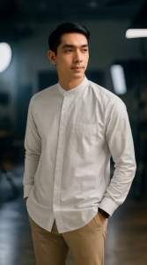 Kemeja Pria Kerah Shanghai Slimfit Lengan Panjang Polos Basic Bahan Katun Oxford Size M L XL XXL