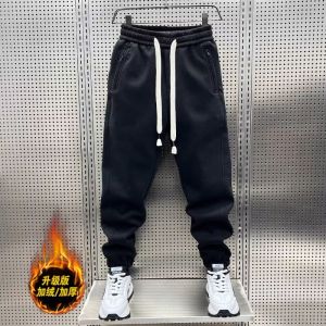 Mens Thickened Fleece Lined Harlan Pants Casual Sports Sweatpants mid Waist Long Trousers Youth Fashion Winter Wear