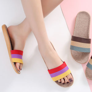 New home minimalist one line style couples soft bottom anti slip EVA linen slippers summer cool slippers