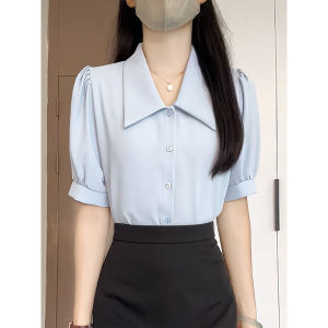 XUSHAN | Professional Collar Chiffon Short Sleeve Summer Commuting Teacher Interview French Puff Blouse