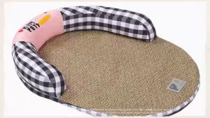 Elegant Plaid Cotton Cat Bed with Soft Plush Cushion for All Breed Cats